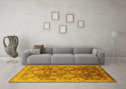 Machine Washable Oriental Yellow Industrial Rug in a Living Room, wshurb3046yw