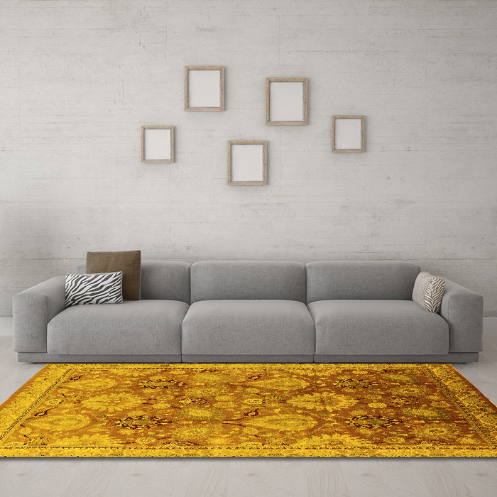 Machine Washable Oriental Yellow Industrial Rug in a Living Room, wshurb3046yw