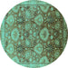 Round Machine Washable Oriental Turquoise Industrial Area Rugs, wshurb3046turq