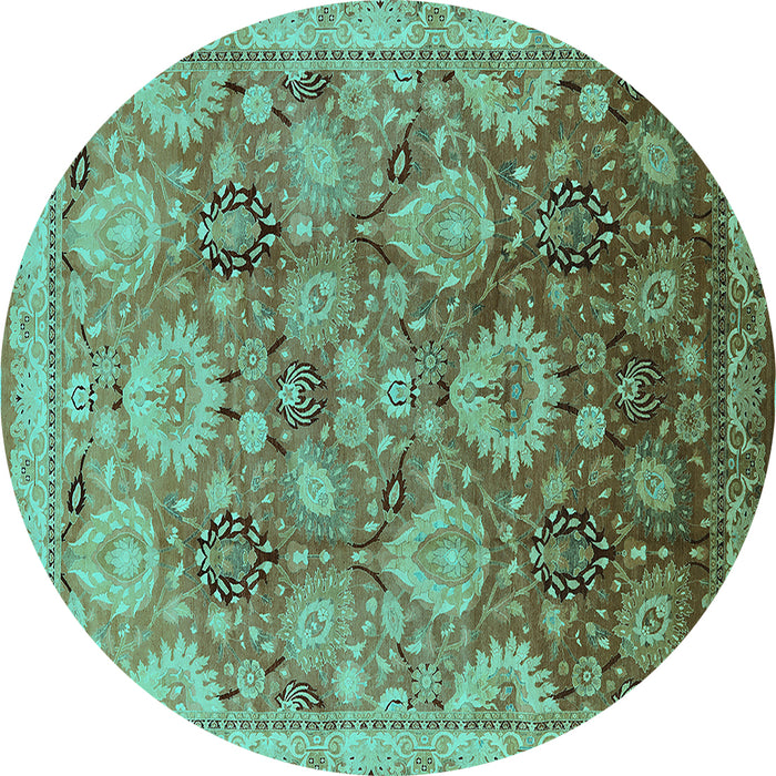 Round Oriental Turquoise Industrial Rug, urb3046turq
