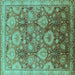 Square Oriental Turquoise Industrial Rug, urb3046turq