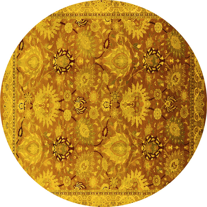 Round Machine Washable Oriental Yellow Industrial Rug, wshurb3046yw