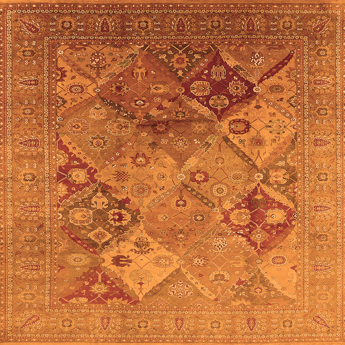 Square Machine Washable Oriental Orange Industrial Area Rugs, wshurb3047org