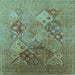 Square Machine Washable Oriental Light Blue Industrial Rug, wshurb3047lblu