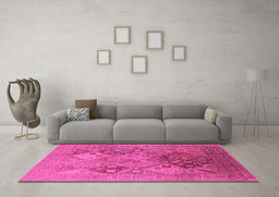 Machine Washable Oriental Pink Industrial Rug in a Living Room, wshurb3047pnk