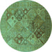 Round Machine Washable Oriental Turquoise Industrial Area Rugs, wshurb3047turq