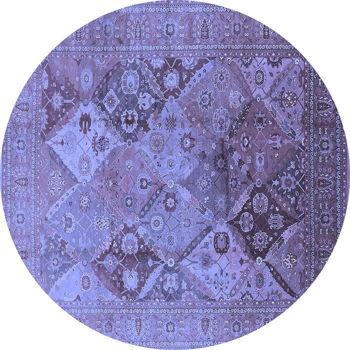 Round Machine Washable Oriental Blue Industrial Rug, wshurb3047blu