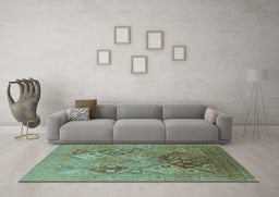 Machine Washable Oriental Light Blue Industrial Rug in a Living Room, wshurb3047lblu