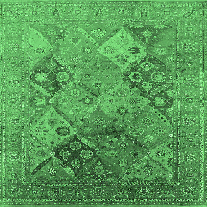 Square Machine Washable Oriental Emerald Green Industrial Area Rugs, wshurb3047emgrn