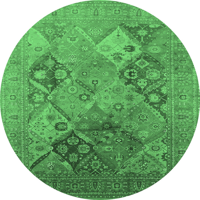 Round Machine Washable Oriental Emerald Green Industrial Area Rugs, wshurb3047emgrn