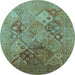 Round Oriental Light Blue Industrial Rug, urb3047lblu