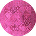 Round Machine Washable Oriental Pink Industrial Rug, wshurb3047pnk