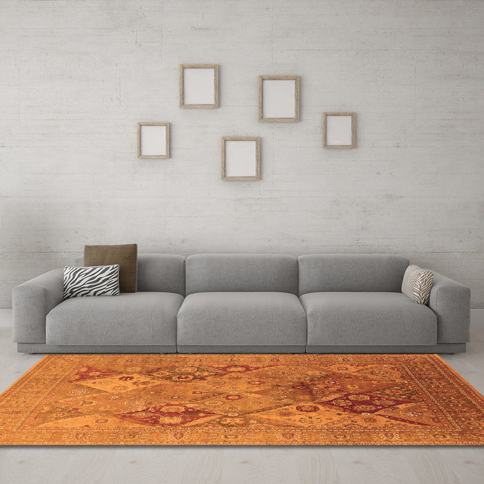 Machine Washable Oriental Orange Industrial Area Rugs in a Living Room, wshurb3047org
