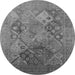 Round Machine Washable Oriental Gray Industrial Rug, wshurb3047gry