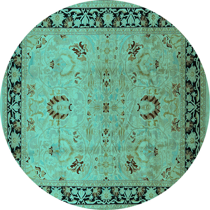 Round Oriental Turquoise Industrial Rug, urb3048turq