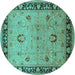 Round Oriental Turquoise Industrial Rug, urb3048turq