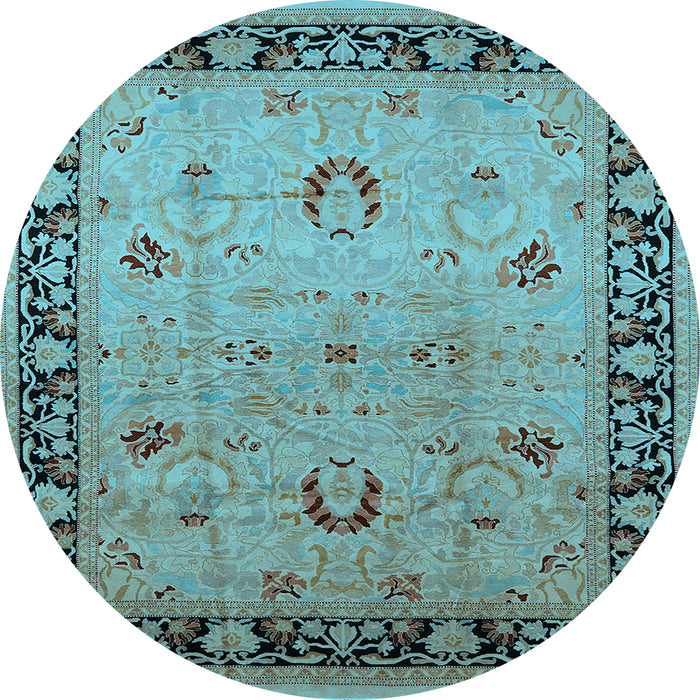 Round Machine Washable Oriental Light Blue Industrial Rug, wshurb3048lblu