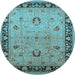 Round Machine Washable Oriental Light Blue Industrial Rug, wshurb3048lblu