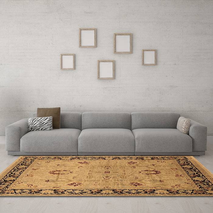 Machine Washable Oriental Brown Industrial Rug in a Living Room,, wshurb3048brn
