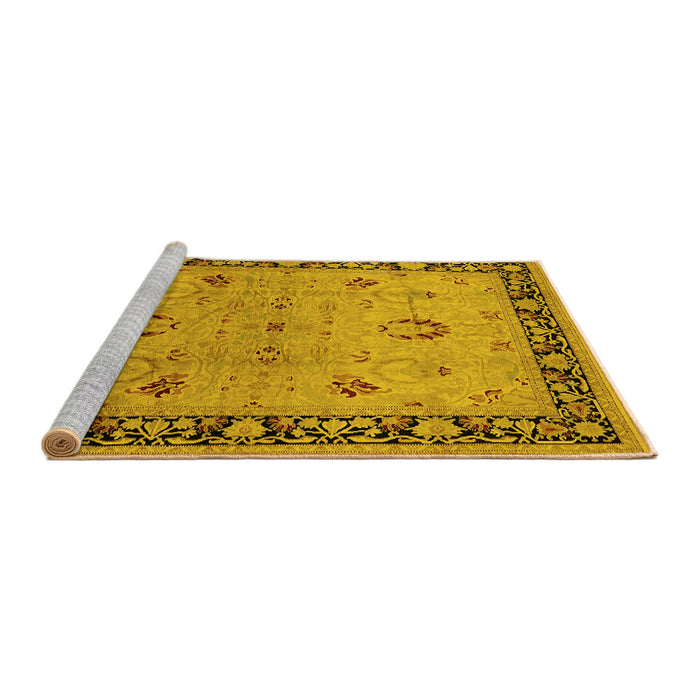 Sideview of Machine Washable Oriental Yellow Industrial Rug, wshurb3048yw