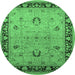 Round Machine Washable Oriental Emerald Green Industrial Area Rugs, wshurb3048emgrn