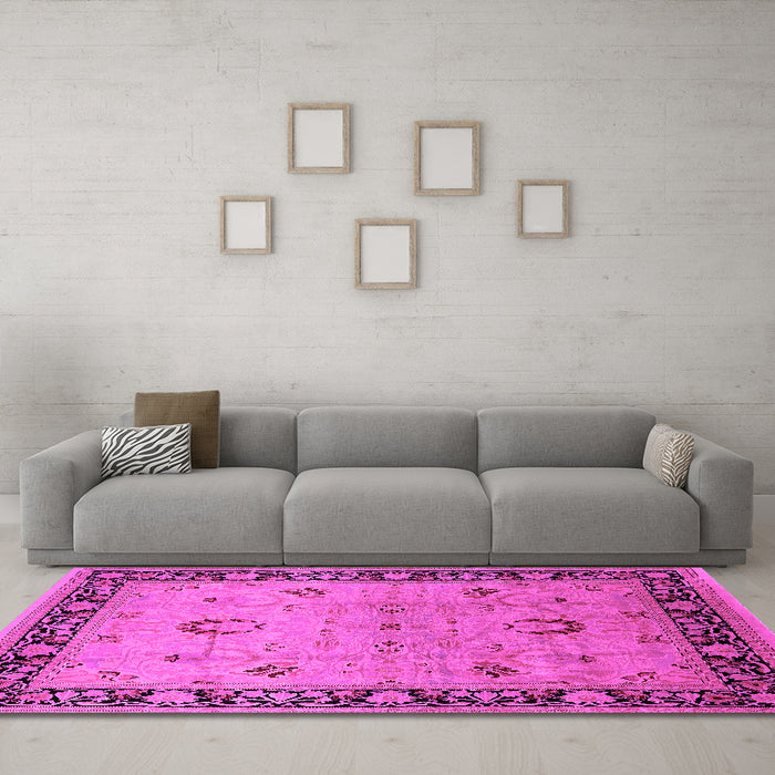 Machine Washable Oriental Pink Industrial Rug in a Living Room, wshurb3048pnk