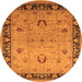 Round Machine Washable Oriental Orange Industrial Area Rugs, wshurb3048org