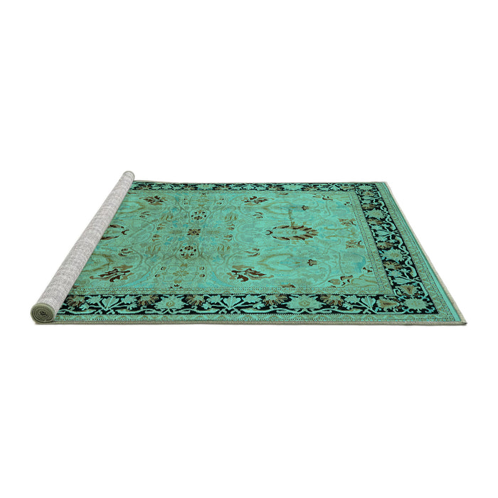 Sideview of Machine Washable Oriental Turquoise Industrial Area Rugs, wshurb3048turq