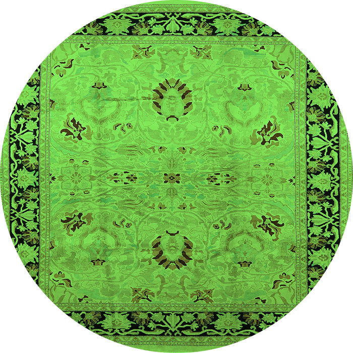 Round Machine Washable Oriental Green Industrial Area Rugs, wshurb3048grn