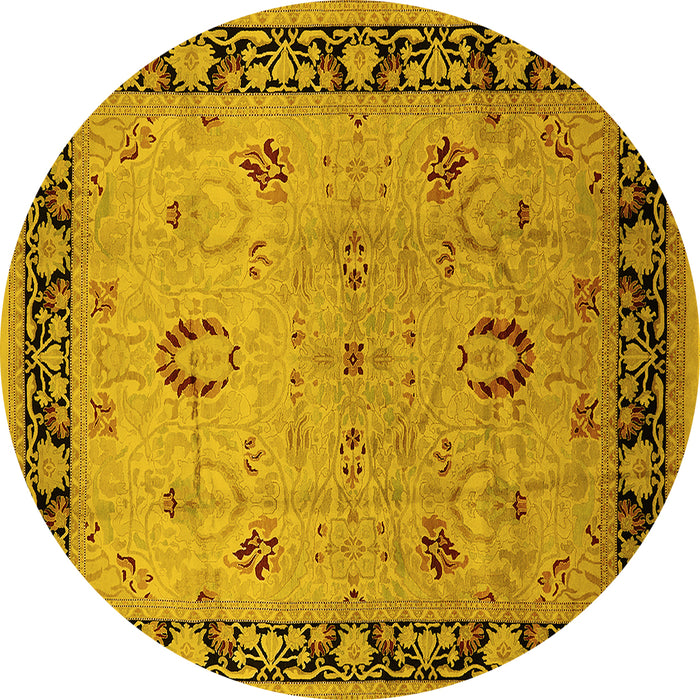 Round Machine Washable Oriental Yellow Industrial Rug, wshurb3048yw
