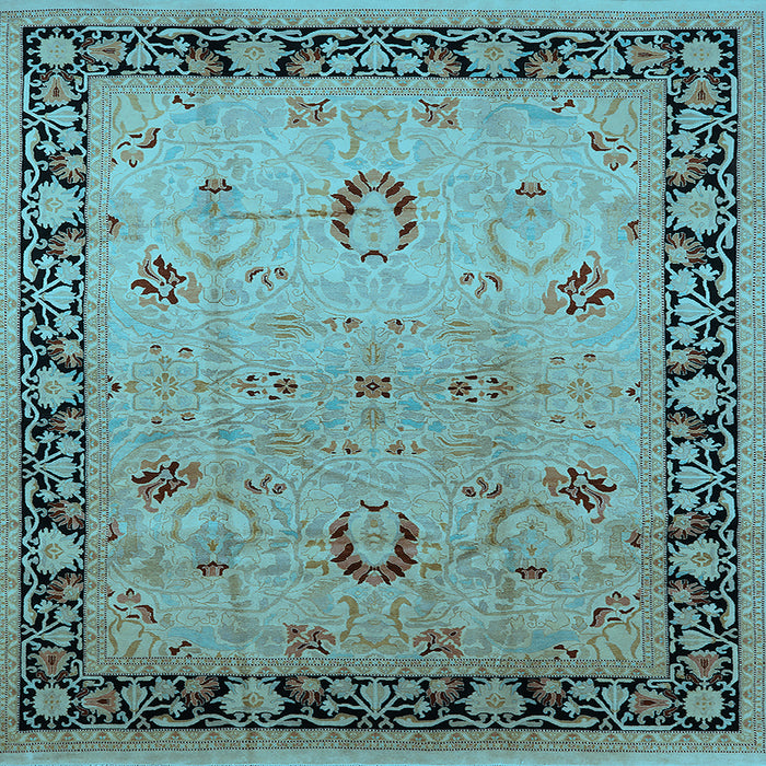 Square Machine Washable Oriental Light Blue Industrial Rug, wshurb3048lblu