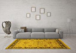 Machine Washable Oriental Yellow Industrial Rug in a Living Room, wshurb3048yw