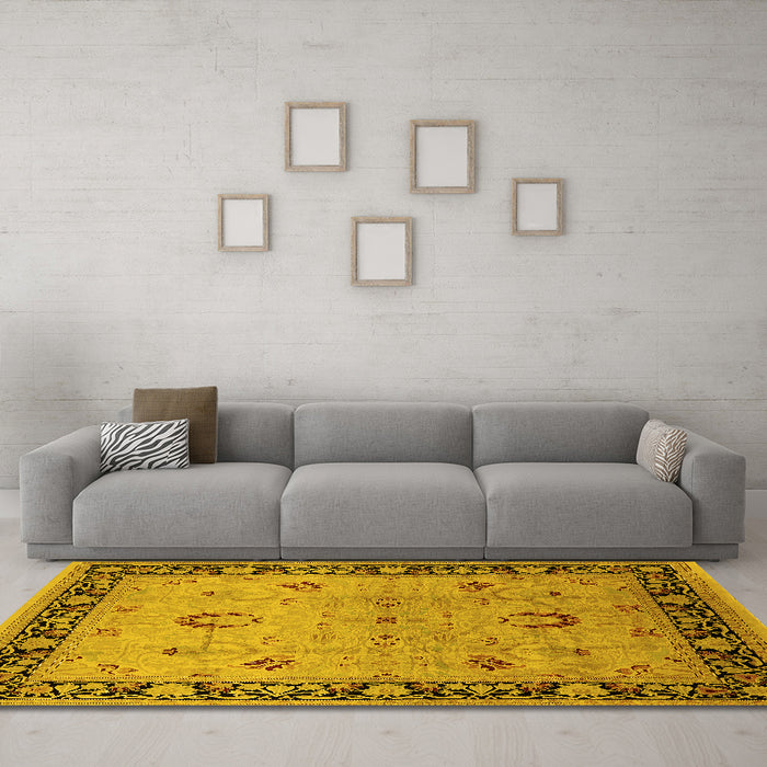 Machine Washable Oriental Yellow Industrial Rug in a Living Room, wshurb3048yw