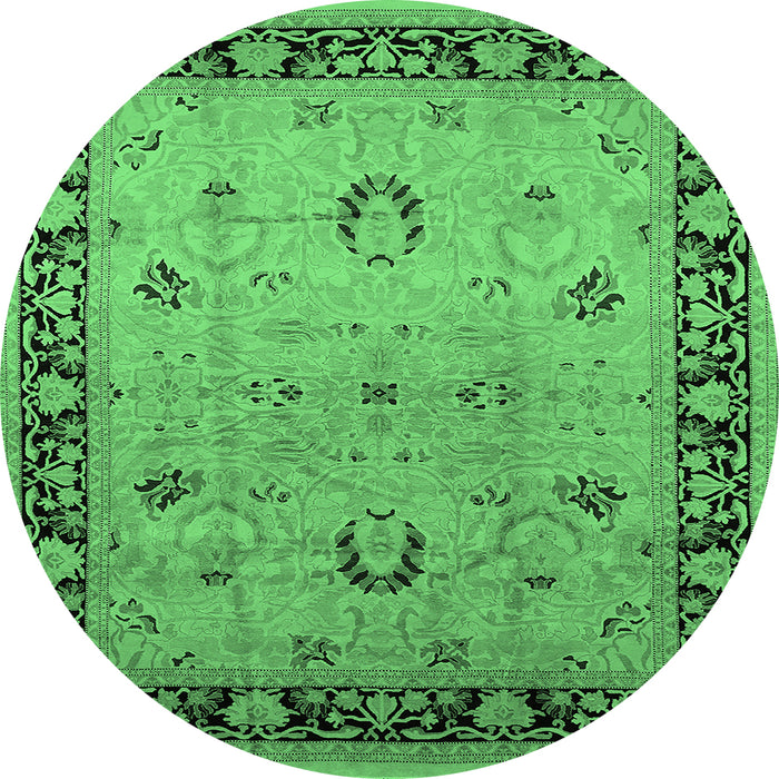 Round Oriental Emerald Green Industrial Rug, urb3048emgrn