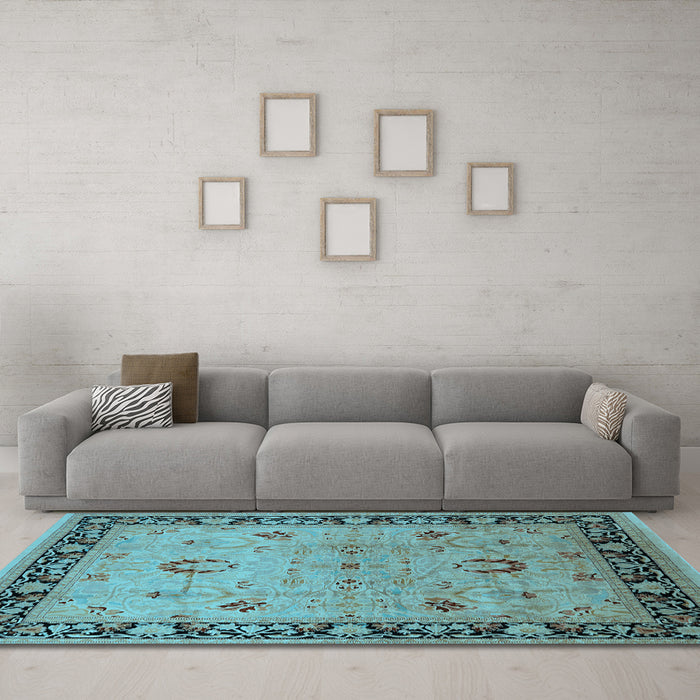 Machine Washable Oriental Light Blue Industrial Rug in a Living Room, wshurb3048lblu