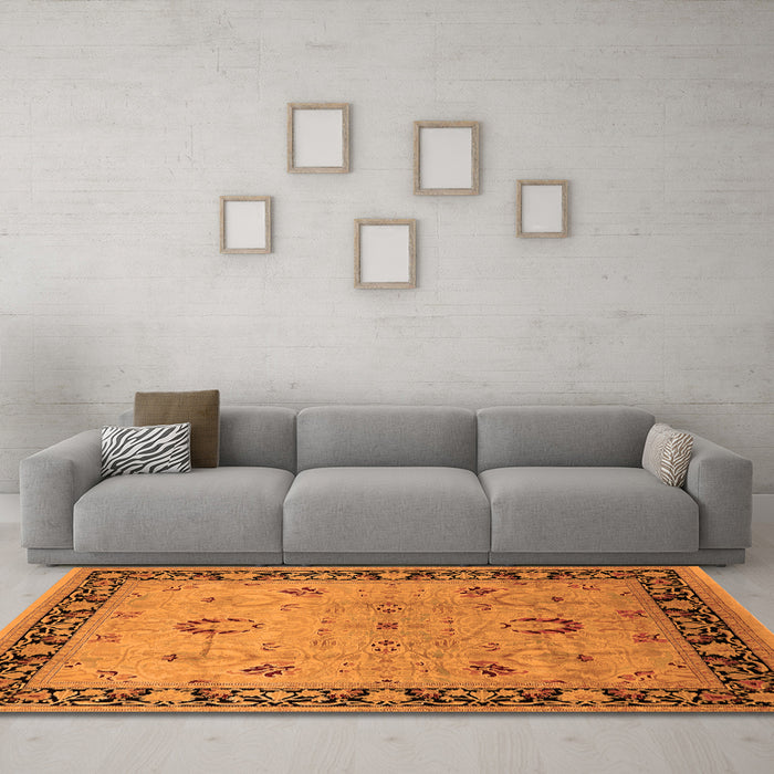 Machine Washable Oriental Orange Industrial Area Rugs in a Living Room, wshurb3048org