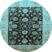 Round Machine Washable Oriental Light Blue Industrial Rug, wshurb3049lblu