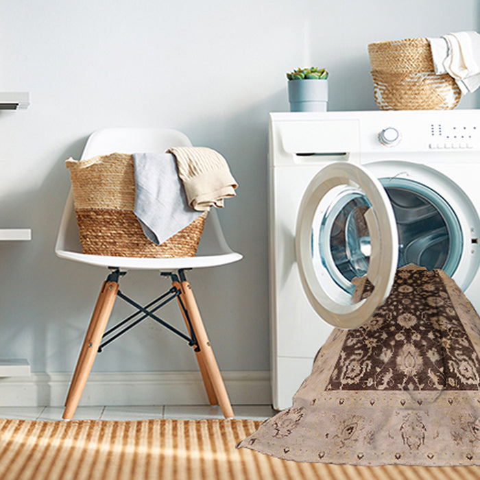 Machine Washable Industrial Modern Sangria Brown Rug in a Washing Machine, wshurb3049