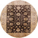 Round Mid-Century Modern Sangria Brown Oriental Rug, urb3049