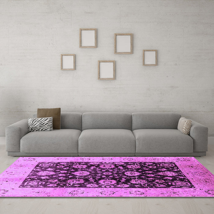 Machine Washable Oriental Purple Industrial Area Rugs in a Living Room, wshurb3049pur