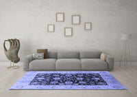 Machine Washable Oriental Blue Industrial Rug, wshurb3049blu