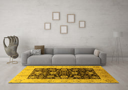Machine Washable Oriental Yellow Industrial Rug in a Living Room, wshurb3049yw