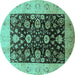 Round Oriental Turquoise Industrial Rug, urb3049turq