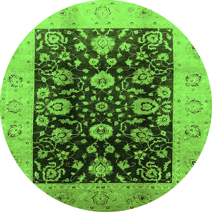 Round Machine Washable Oriental Green Industrial Area Rugs, wshurb3049grn