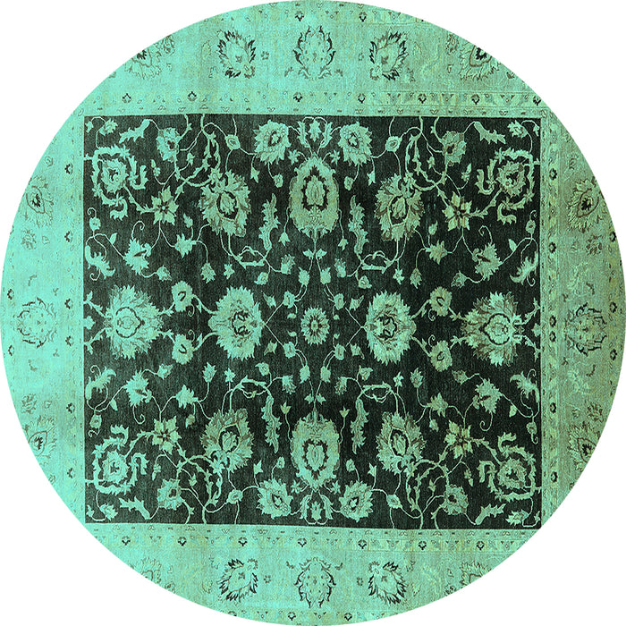 Round Machine Washable Oriental Turquoise Industrial Area Rugs, wshurb3049turq