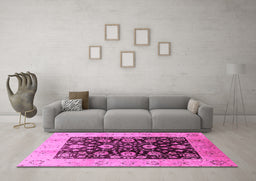 Machine Washable Oriental Pink Industrial Rug in a Living Room, wshurb3049pnk