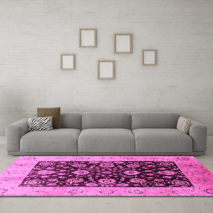 Machine Washable Oriental Pink Industrial Rug in a Living Room, wshurb3049pnk