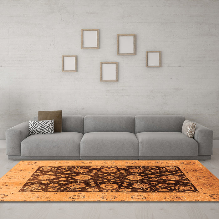 Machine Washable Oriental Orange Industrial Area Rugs in a Living Room, wshurb3049org