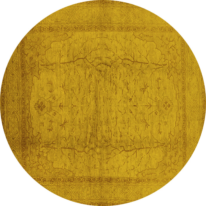 Round Machine Washable Oriental Yellow Industrial Rug, wshurb3050yw