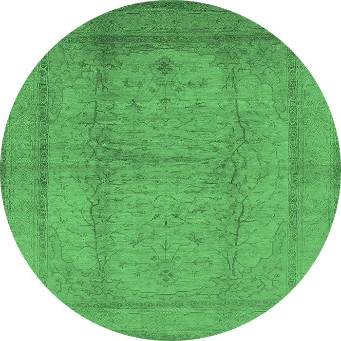 Round Machine Washable Oriental Emerald Green Industrial Area Rugs, wshurb3050emgrn